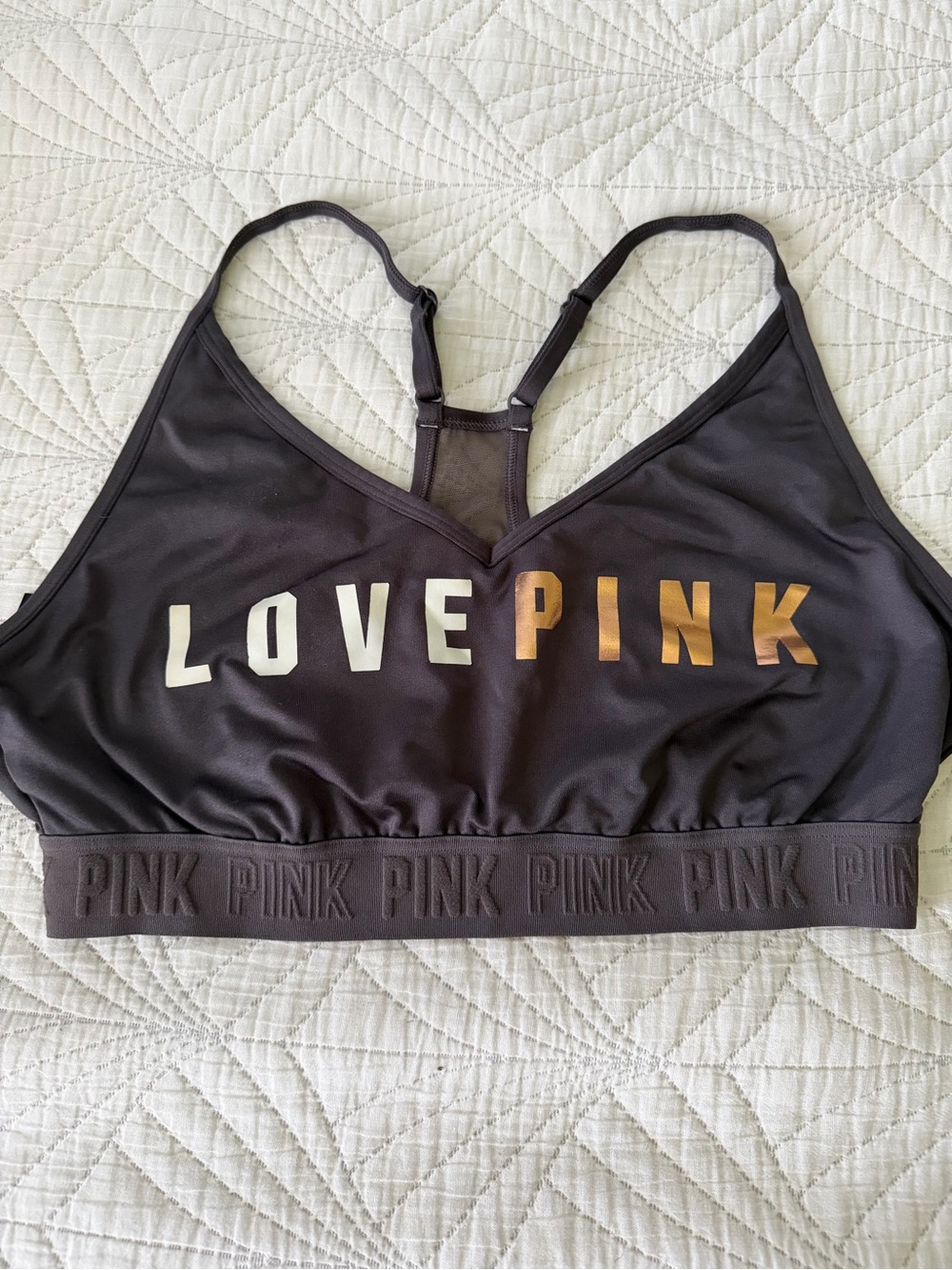 PINK Victoria's Secret Black Racerback Sports Bralette with LOVE PINK Logo